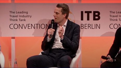 Wietse Bijzeit speaking at ITB 2024 ANALYSISLEARN Hotel Technology Trends (or Hypes?) – A Panel of Industry Leaders at ITB Berlin